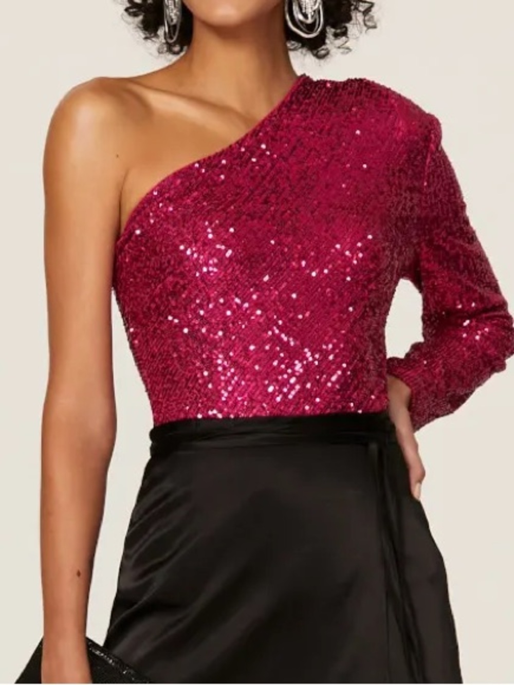 Trina Turk Top XS NWT Over The Moon One Shoulder Blouse Sequin Pink Party